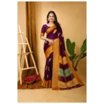 Wine Soft Blooming Marshmallow Fabric Kalamkari Printed Saree for Women