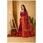 Generic Women's Soft Dola Cotton Kalamkari Printed Saree With Unstitched Blouse 5.5Mtr (Maroon) - Image 3