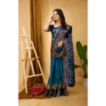 Generic Women's Soft Dola Cotton Kalamkari Printed Saree With Unstitched Blouse 5.5Mtr (Blue) - Image 2