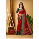 Soft Red Dola Cotton Kalamkari Printed Saree