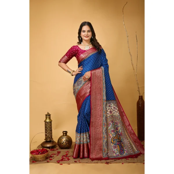 Women's Blue Dola Cotton Kalamkari Saree