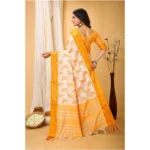 Generic Women's Soft Cotton Silk Printed Saree With Unstitched Blouse 5.5Mtr (Yellow) - Image 3