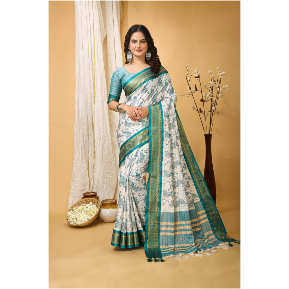 54470625230_740c571115_o_d-1000x1000-1.webp Turquoise Cotton Silk Printed Saree for Women