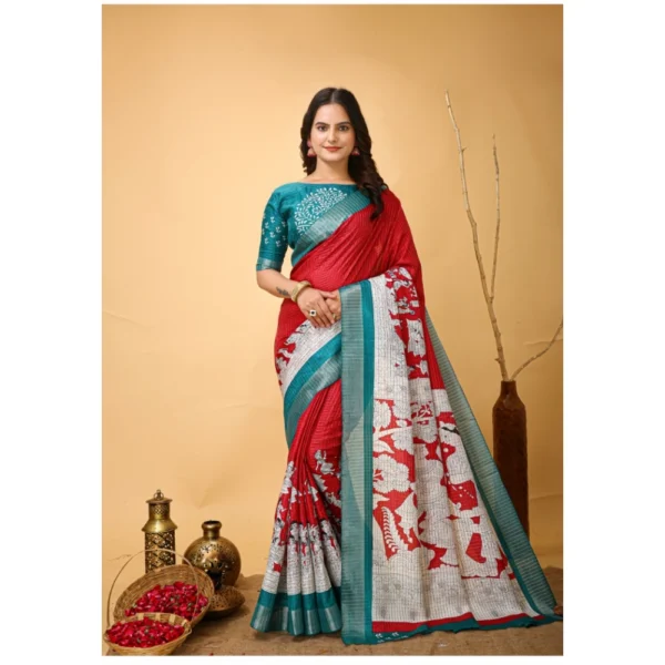 Red Kalamkari Cotton Saree for Women