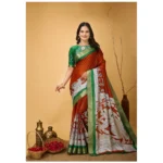 Orange Kalamkari Cotton Saree for Women