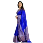 Soft Blue Lichi Silk Solid Saree with Unstitched Blouse
