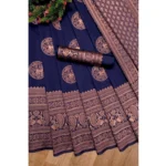 Generic Women's Soft Lichi Silk Printed Saree With Unstitched Blouse 5.5Mtr (Navy Blue) - Image 2
