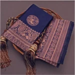 Generic Women's Soft Lichi Silk Printed Saree With Unstitched Blouse 5.5Mtr (Navy Blue) - Image 3