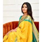 Yellow Lichi Silk Printed Saree for Women