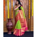 Generic Women's Soft Lichi Silk Printed Saree With Unstitched Blouse 5.5Mtr (Green) - Image 2