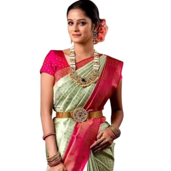 Light Green Lichi Silk Printed Saree for Women