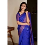 Generic Women's Soft Lichi Silk Solid Saree With Unstitched Blouse 5.5Mtr (Blue) - Image 3