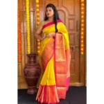 Generic Women's Soft Lichi Silk Printed Saree With Unstitched Blouse 5.5Mtr (Yellow) - Image 3