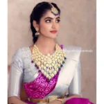 Generic Women's Soft Lichi Silk Printed Saree With Unstitched Blouse 5.5Mtr (Pink) - Image 3