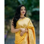 Yellow Soft Lichi Silk Printed Saree for Women