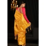 Generic Women's Soft Lichi Silk Woven Saree With Unstitched Blouse 5.5Mtr (Yellow) - Image 3