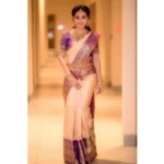 Generic Women's Soft Lichi Silk Printed Saree With Unstitched Blouse 5.5Mtr (Purple) - Image 4