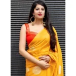 Generic Women's Soft Lichi Silk Printed Saree With Unstitched Blouse 5.5Mtr (Yellow) - Image 4