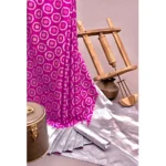Generic Women's Soft Lichi Silk Printed Saree With Unstitched Blouse 5.5Mtr (Pink) - Image 2