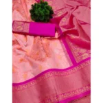 Generic Women's Soft Lichi Silk Printed Saree With Unstitched Blouse 5.5Mtr (Pink) - Image 4
