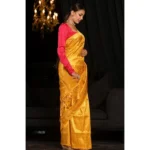 Generic Women's Soft Lichi Silk Woven Saree With Unstitched Blouse 5.5Mtr (Yellow) - Image 2