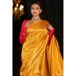 Generic Women's Soft Lichi Silk Woven Saree With Unstitched Blouse 5.5Mtr (Yellow) - Image 4
