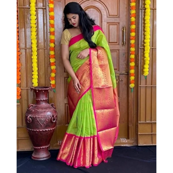 Green Lichi Silk Printed Saree for Women