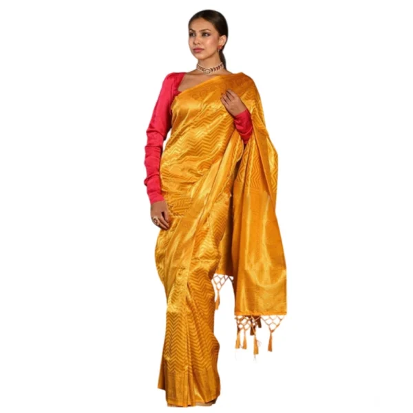 Yellow Soft Lichi Silk Woven Saree for Women