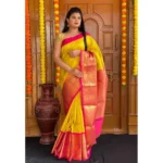 Generic Women's Soft Lichi Silk Printed Saree With Unstitched Blouse 5.5Mtr (Yellow) - Image 2