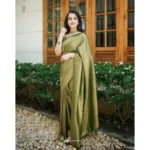 Generic Women's Soft Lichi Silk Printed Saree With Unstitched Blouse 5.5Mtr (Green) - Image 3
