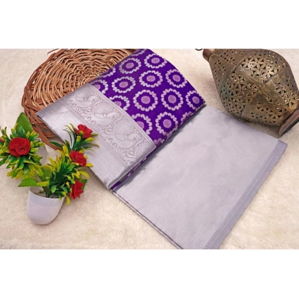Purple Lichi Silk Printed Saree for Women