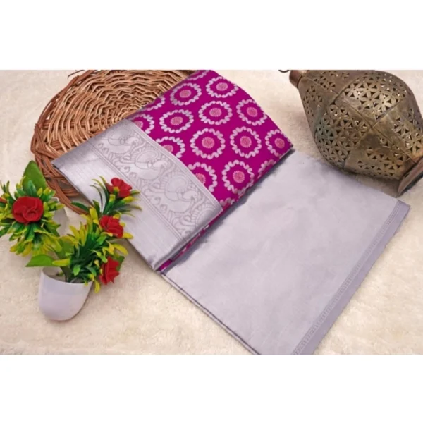 Pink Lichi Silk Printed Saree for Women