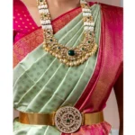 Generic Women's Soft Lichi Silk Printed Saree With Unstitched Blouse 5.5Mtr (Light Green) - Image 2