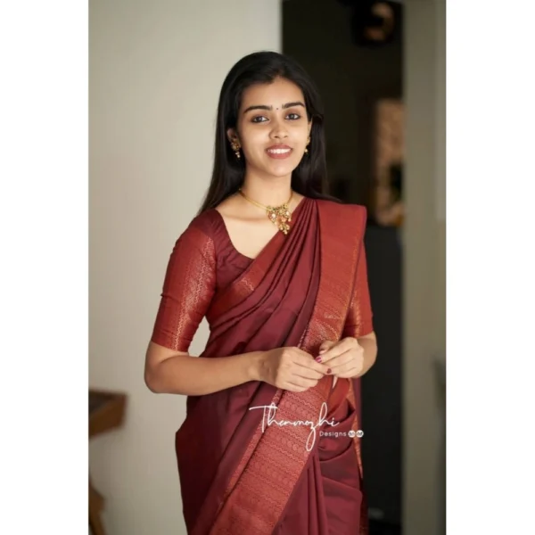 Maroon Solid Lichi Silk Saree