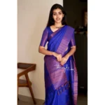 Generic Women's Soft Lichi Silk Solid Saree With Unstitched Blouse 5.5Mtr (Blue) - Image 2