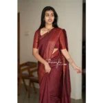 Generic Women's Soft Lichi Silk Solid Saree With Unstitched Blouse 5.5Mtr (Maroon) - Image 2