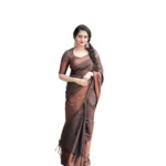 Brown Lichi Silk Printed Saree for Women