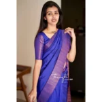 Blue Solid Lichi Silk Saree
