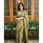 Generic Women's Soft Lichi Silk Printed Saree With Unstitched Blouse 5.5Mtr (Green) - Image 2