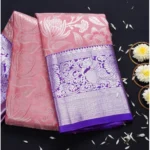 Purple Lichi Silk Printed Saree for Women