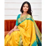 Generic Women's Soft Lichi Silk Printed Saree With Unstitched Blouse 5.5Mtr (Yellow) - Image 4