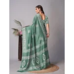Generic Women's Chanderi Cotton Batik Printed Saree With Unstitched Blouse 5.5Mtr (Green) - Image 4