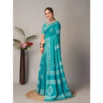 Generic Women's Chanderi Cotton Batik Printed Saree With Unstitched Blouse 5.5Mtr (Rama) - Image 2