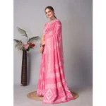 Generic Women's Chanderi Cotton Batik Printed Saree With Unstitched Blouse 5.5Mtr (Pink) - Image 3