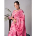 Generic Women's Chanderi Cotton Batik Printed Saree With Unstitched Blouse 5.5Mtr (Pink) - Image 4