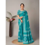 Generic Women's Chanderi Cotton Batik Printed Saree With Unstitched Blouse 5.5Mtr (Rama)