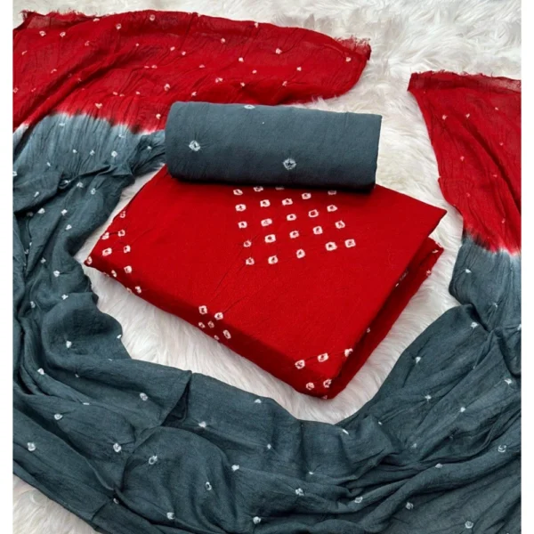 Generic Women's Rayon Printed Unstitched Salwar Suit Material With Dupatta 2.3Mtrs (Red)