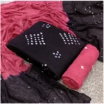 Generic Women's Rayon Printed Unstitched Salwar Suit Material With Dupatta 2.3Mtrs (Black)