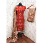 Generic Women's Rayon Printed Unstitched Salwar Suit Material With Dupatta 2.3Mtrs (Orange) - Image 2