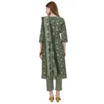 Generic Women's Cotton Blend Printed 3-4 th Sleeve Round Neck Kurti With Pant Dupatta Set (Green) - Image 5